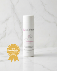 Silverette Silver-Powered Stretch Marks Cream 200ml bottle with nourishing daily care formula for skin improvement and hydration.